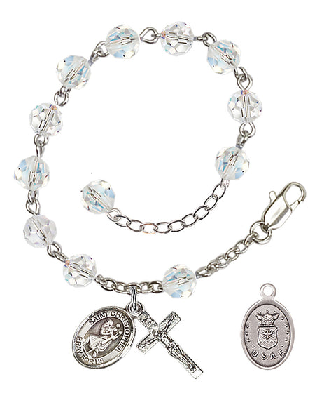 Saint Christopher Air Force Rosary Bracelet, 6mm Austrian Crystal