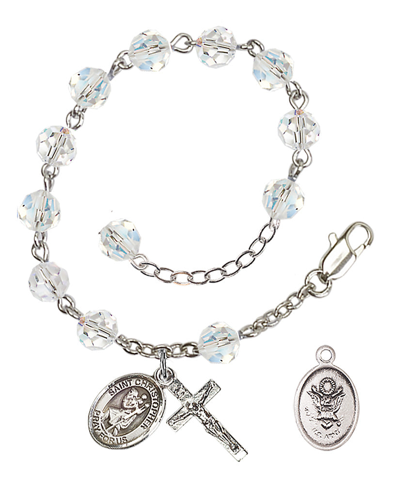 Saint Christopher Army Rosary Bracelet, 6mm Austrian Crystal