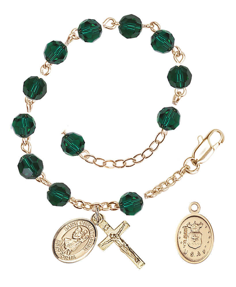 Saint Christopher Air Force Rosary Bracelet, 6mm Austrian Crystal