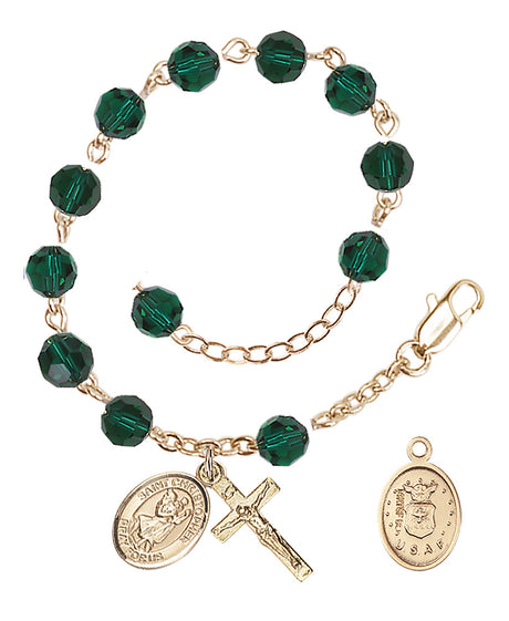 Saint Christopher Air Force Rosary Bracelet, 6mm Austrian Crystal