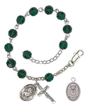 Saint Christopher Air Force Rosary Bracelet, 6mm Austrian Crystal