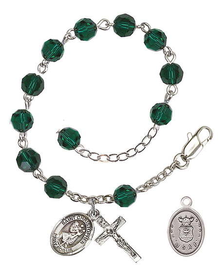 Saint Christopher Air Force Rosary Bracelet, 6mm Austrian Crystal