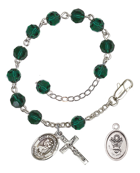 Saint Christopher Army Rosary Bracelet, 6mm Austrian Crystal