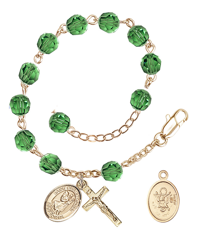 Saint Christopher Army Rosary Bracelet, 6mm Austrian Crystal