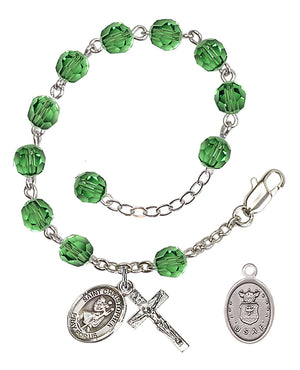 Saint Christopher Air Force Rosary Bracelet, 6mm Austrian Crystal