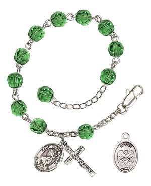 Saint Christopher National Guard Rosary Bracelet, 6mm Austrian Crystal - Silver Plate - Erinite