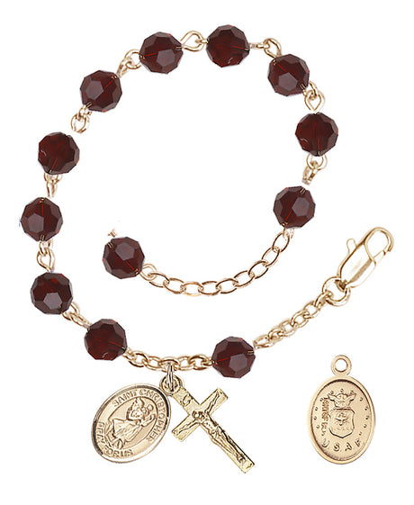 Saint Christopher Air Force Rosary Bracelet, 6mm Austrian Crystal
