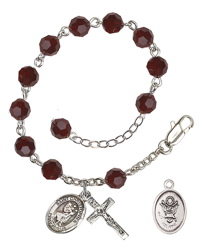 Saint Christopher Army Rosary Bracelet, 6mm Austrian Crystal