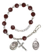Saint Christopher Coast Guard Rosary Bracelet, 6mm Austrian Crystal - Silver Plate - Garnet
