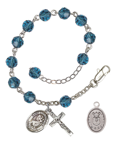 Saint Christopher Air Force Rosary Bracelet, 6mm Austrian Crystal