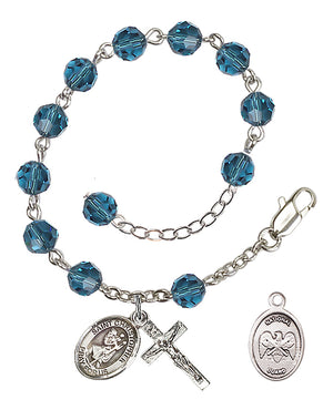 Saint Christopher National Guard Rosary Bracelet, 6mm Austrian Crystal - Silver Plate - Indocolite