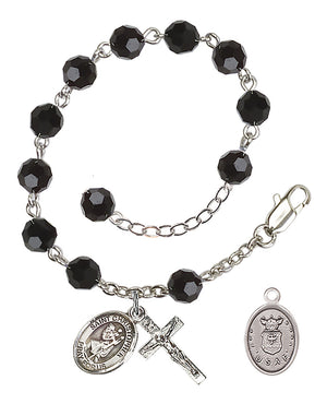 Saint Christopher Air Force Rosary Bracelet, 6mm Austrian Crystal