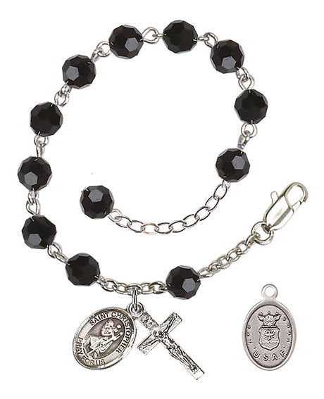 Saint Christopher Air Force Rosary Bracelet, 6mm Austrian Crystal
