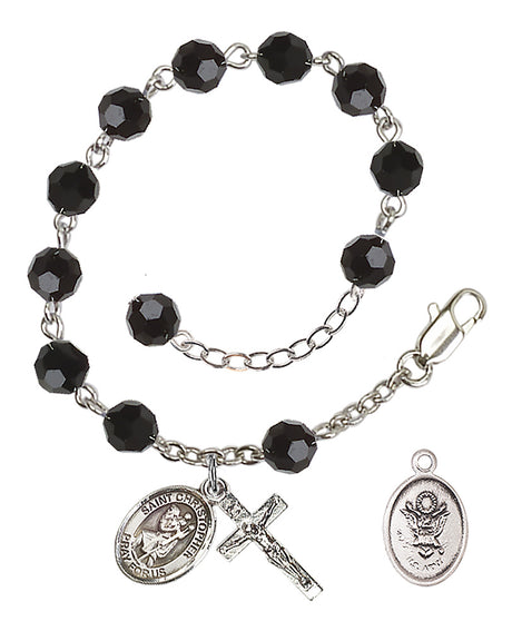 Saint Christopher Army Rosary Bracelet, 6mm Austrian Crystal