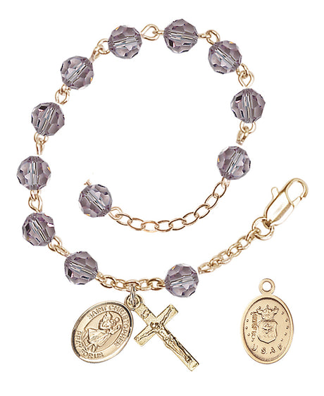 Saint Christopher Air Force Rosary Bracelet, 6mm Austrian Crystal