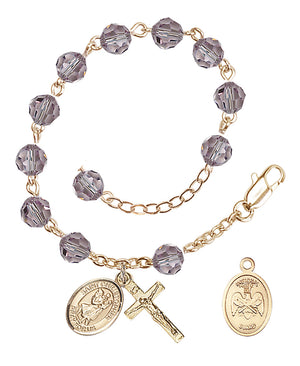 Saint Christopher National Guard Rosary Bracelet, 6mm Austrian Crystal - Gold Plate - Light Amethyst