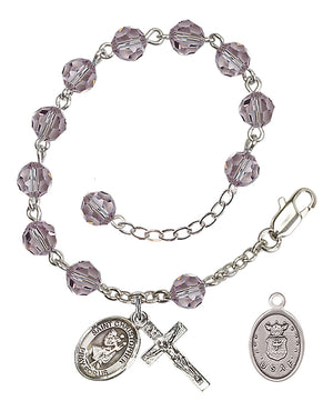 Saint Christopher Air Force Rosary Bracelet, 6mm Austrian Crystal