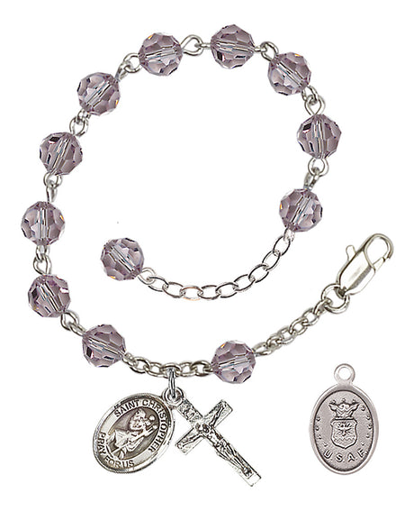 Saint Christopher Air Force Rosary Bracelet, 6mm Austrian Crystal