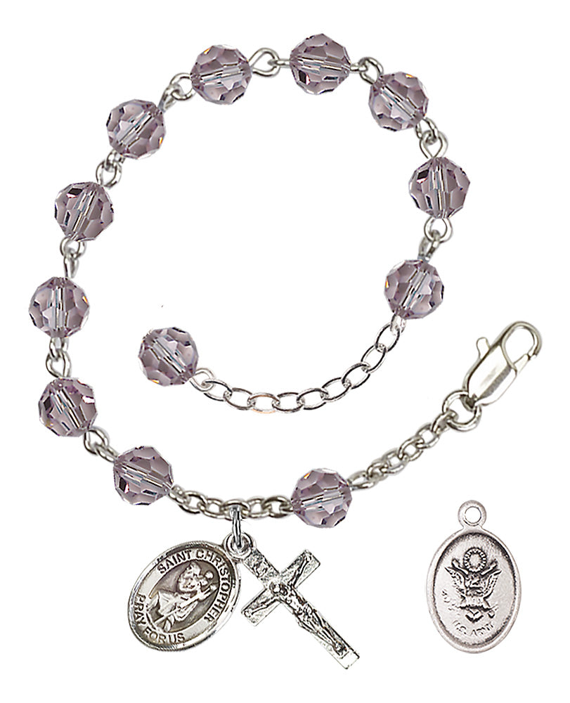Saint Christopher Army Rosary Bracelet, 6mm Austrian Crystal
