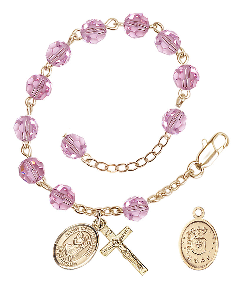 Saint Christopher Air Force Rosary Bracelet, 6mm Austrian Crystal