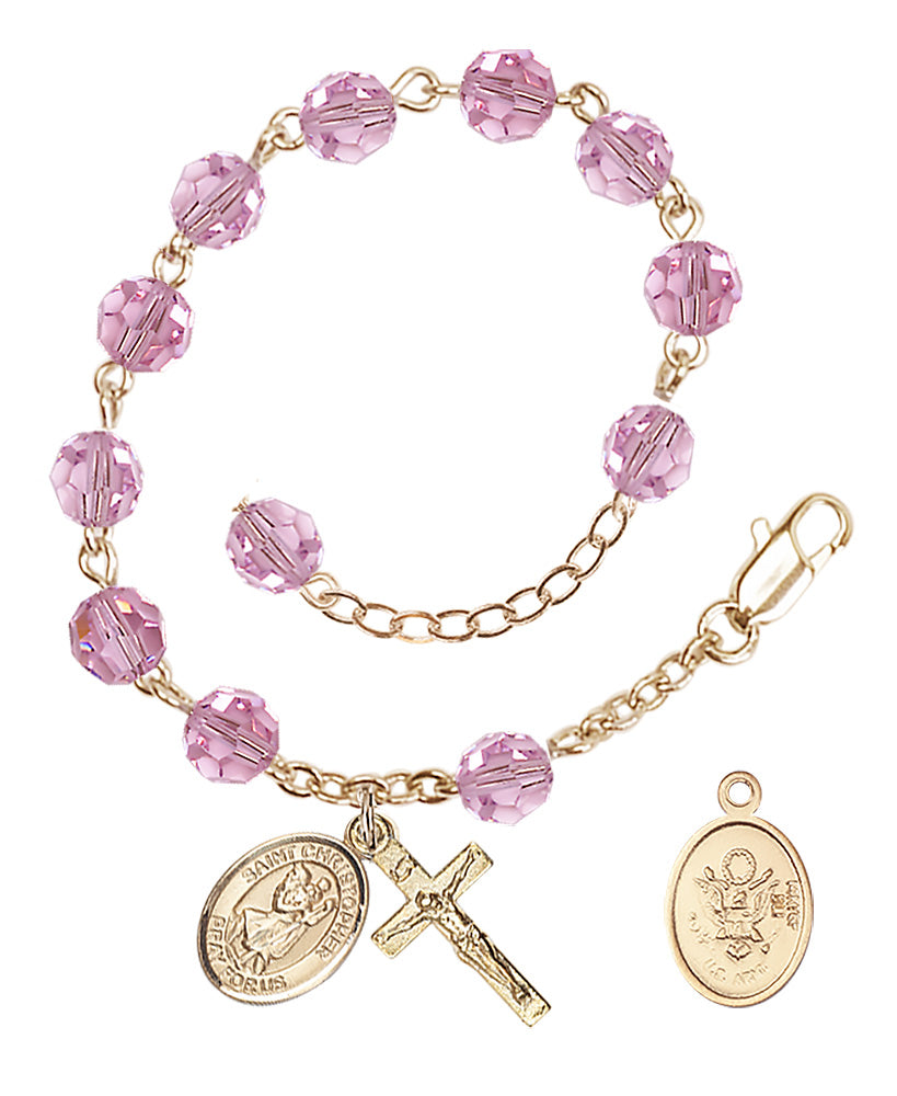 Saint Christopher Army Rosary Bracelet, 6mm Austrian Crystal