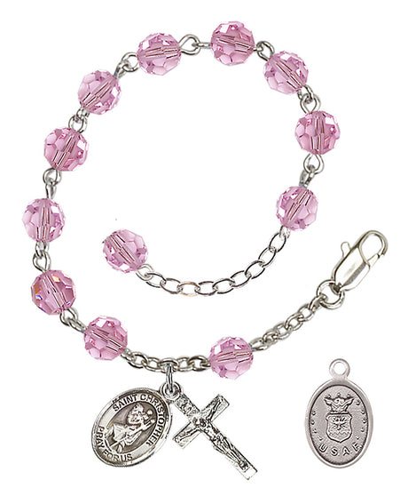 Saint Christopher Air Force Rosary Bracelet, 6mm Austrian Crystal
