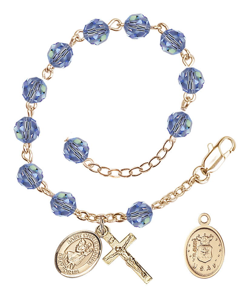 Saint Christopher Air Force Rosary Bracelet, 6mm Austrian Crystal