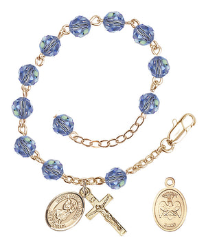 Saint Christopher National Guard Rosary Bracelet, 6mm Austrian Crystal - Gold Plate - Light Sapphire