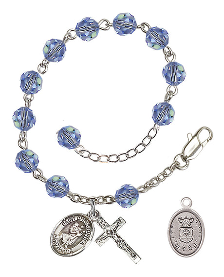 Saint Christopher Air Force Rosary Bracelet, 6mm Austrian Crystal