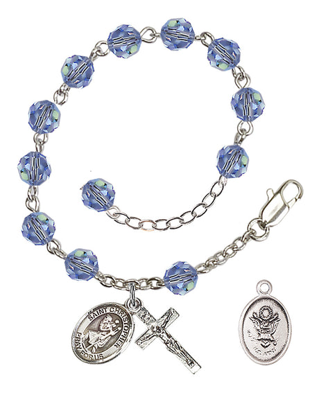 Saint Christopher Army Rosary Bracelet, 6mm Austrian Crystal