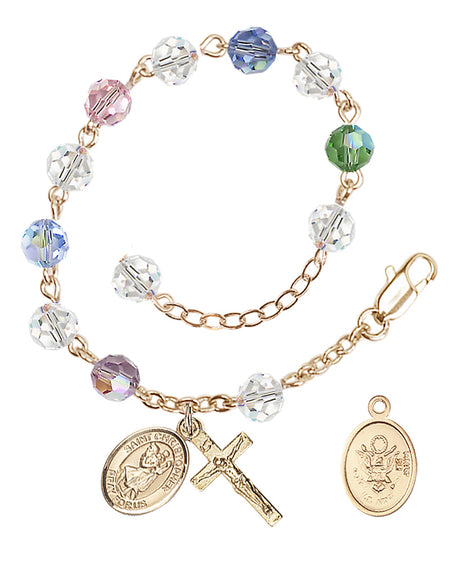 Saint Christopher Army Rosary Bracelet, 6mm Austrian Crystal