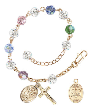 Saint Christopher National Guard Rosary Bracelet, 6mm Austrian Crystal - Gold Plate - Multi-Color
