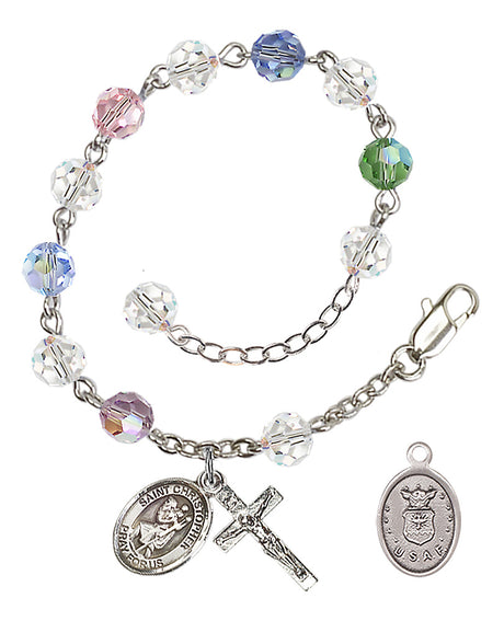 Saint Christopher Air Force Rosary Bracelet, 6mm Austrian Crystal