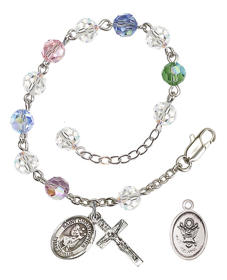 Saint Christopher Army Rosary Bracelet, 6mm Austrian Crystal