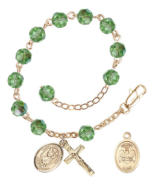 Saint Christopher National Guard Rosary Bracelet, 6mm Austrian Crystal - Gold Plate - Peridot