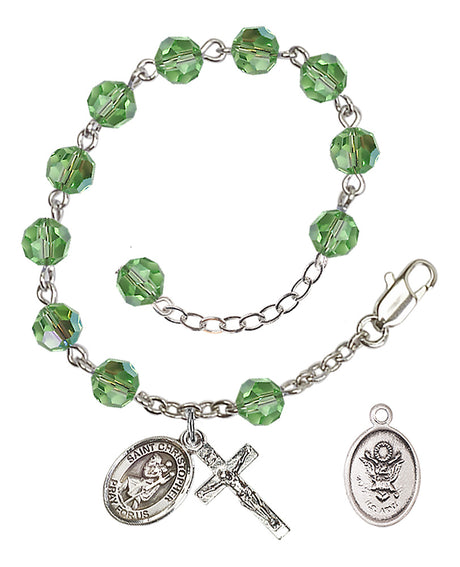 Saint Christopher Army Rosary Bracelet, 6mm Austrian Crystal