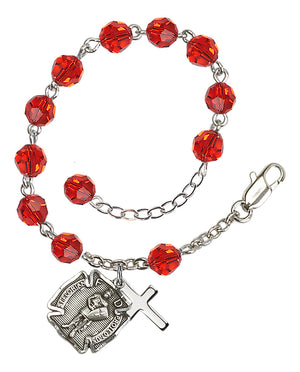 Saint Florian Rosary Bracelet - Silver Plate - July - Ruby