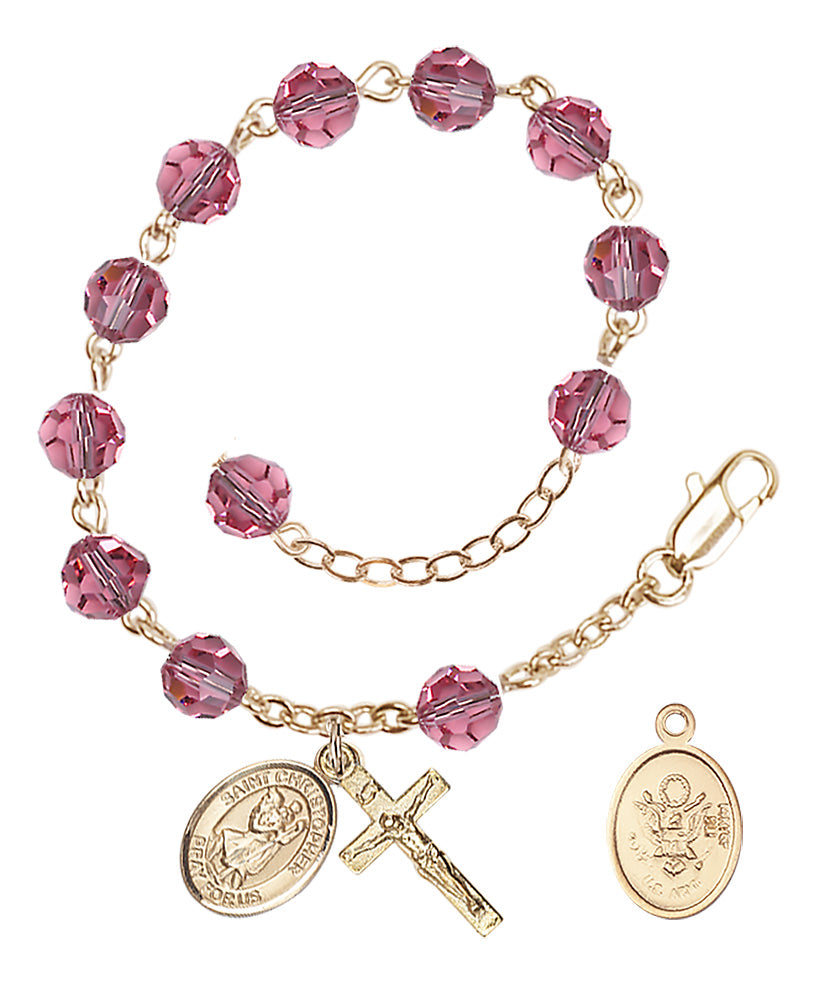 Saint Christopher Army Rosary Bracelet, 6mm Austrian Crystal