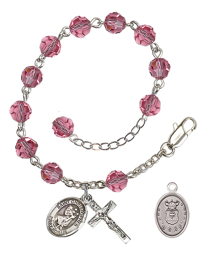 Saint Christopher Air Force Rosary Bracelet, 6mm Austrian Crystal