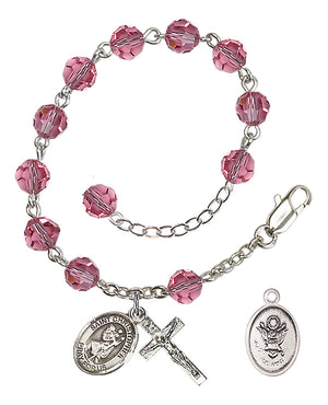 Saint Christopher Army Rosary Bracelet, 6mm Austrian Crystal