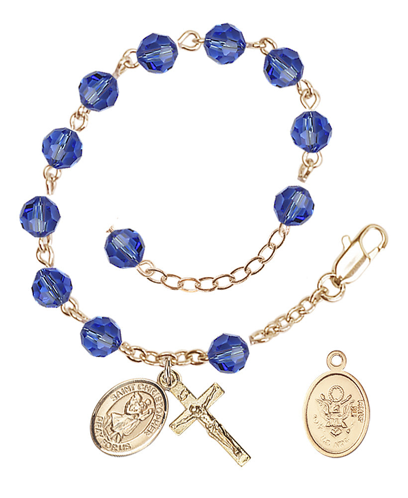 Saint Christopher Army Rosary Bracelet, 6mm Austrian Crystal