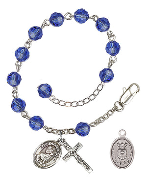 Saint Christopher Air Force Rosary Bracelet, 6mm Austrian Crystal
