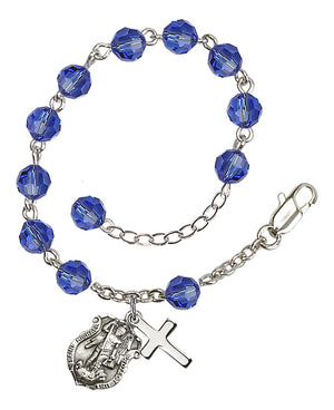 Saint Michael the Archangel Rosary Bracelet - Silver Plate - September - Sapphire