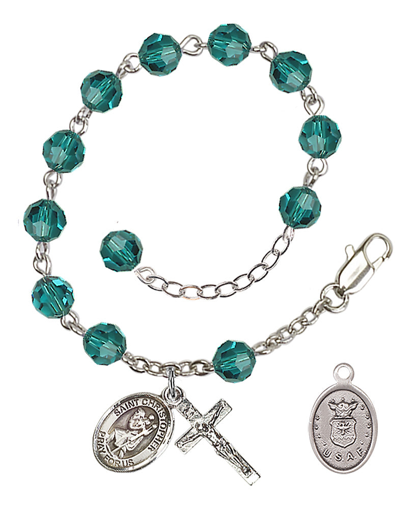 Saint Christopher Air Force Rosary Bracelet, 6mm Austrian Crystal