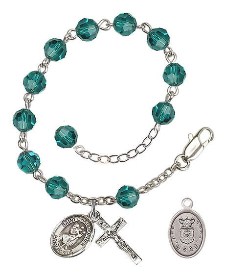 Saint Christopher Air Force Rosary Bracelet, 6mm Austrian Crystal