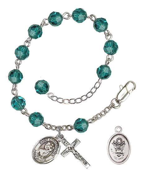 Saint Christopher Army Rosary Bracelet, 6mm Austrian Crystal