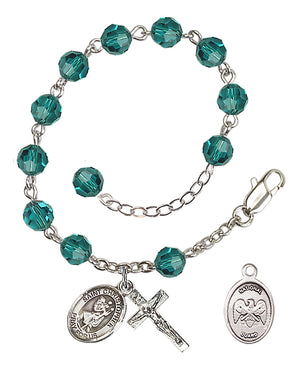 Saint Christopher National Guard Rosary Bracelet, 6mm Austrian Crystal - Silver Plate - Zircon