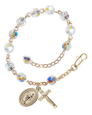 6mm Aurora Borealis Crystal Miraculous Rosary Bracelet - Gold Plate