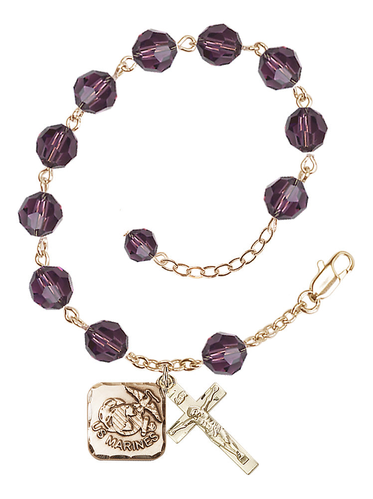 Marines Diamond Rosary Bracelet, 8mm Austrian Crystal - Gold Plate - Amethyst
