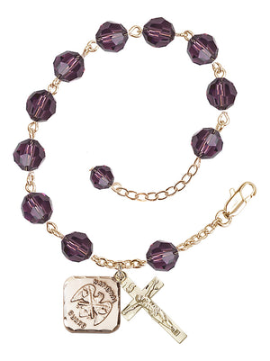 National Guard Diamond Rosary Bracelet, 8mm Austrian Crystal - Gold Plate - Amethyst